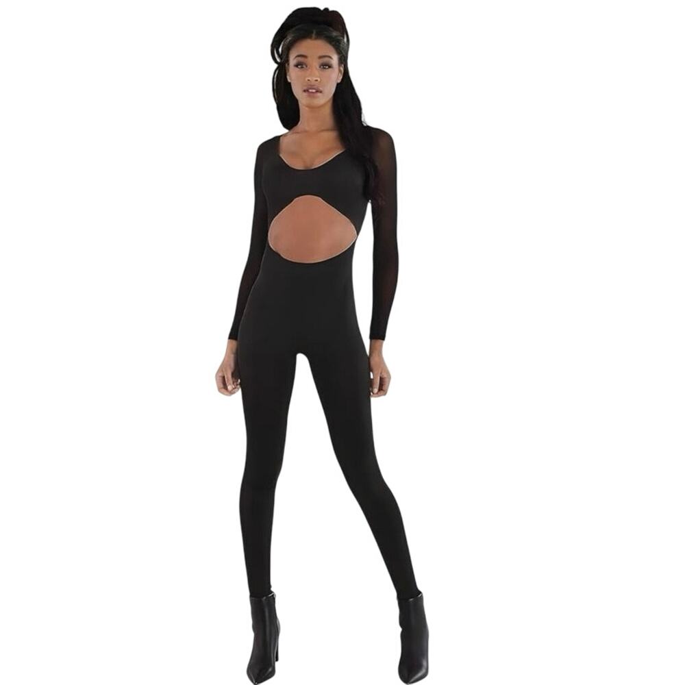 New Amscan Sleek Black Ultra-Stretch Lycra Spandex Cut Out Catsuit L/LX women’s